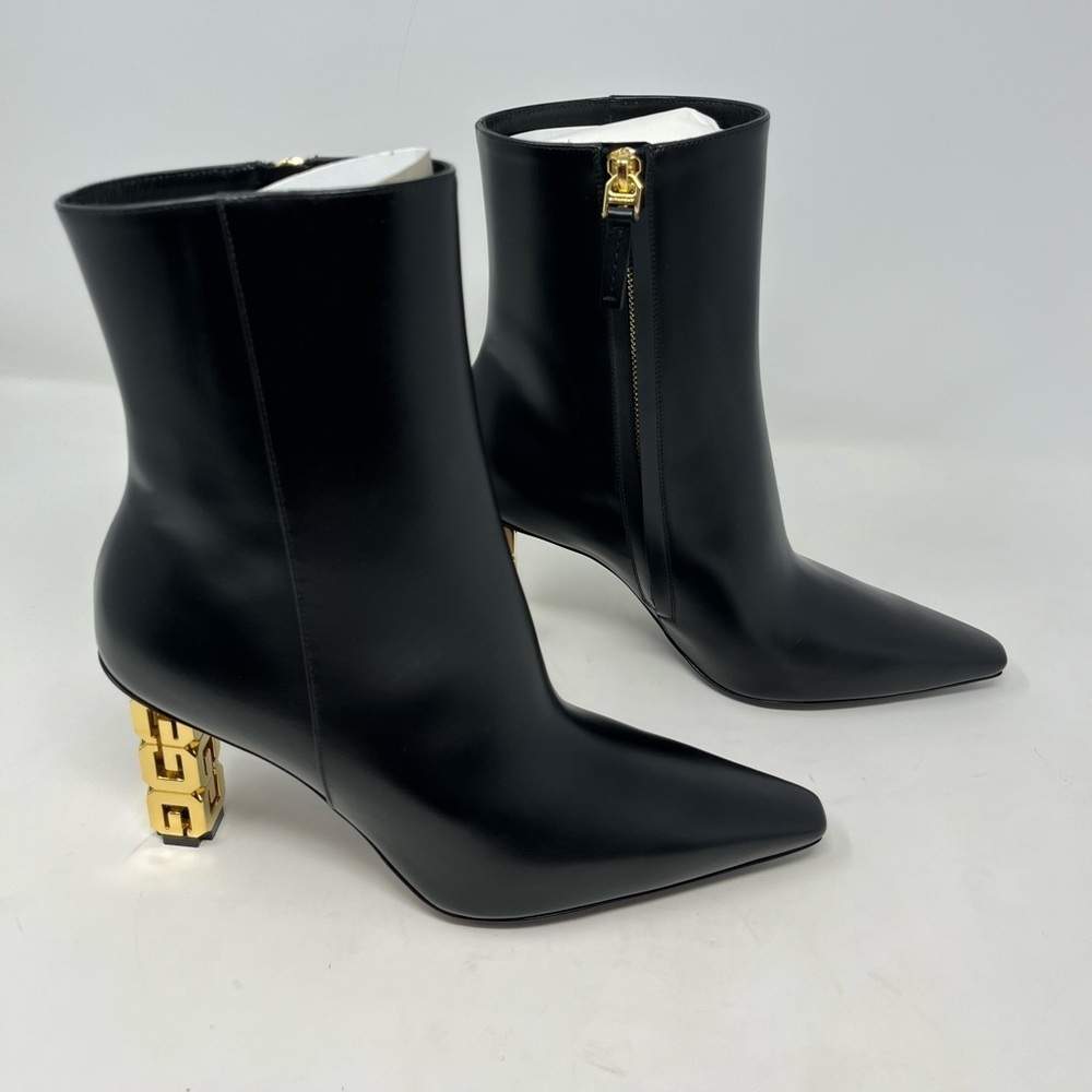 NIB Givenchy G Cube 85 Leather Ankle Boots Pointed Toe Black Gold Heel size 37.5 - Picture 3 of 8